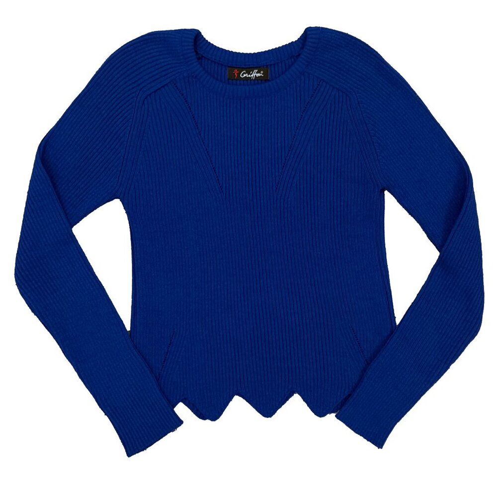Blue Asymmetrical Hem Basic Knit Sweater